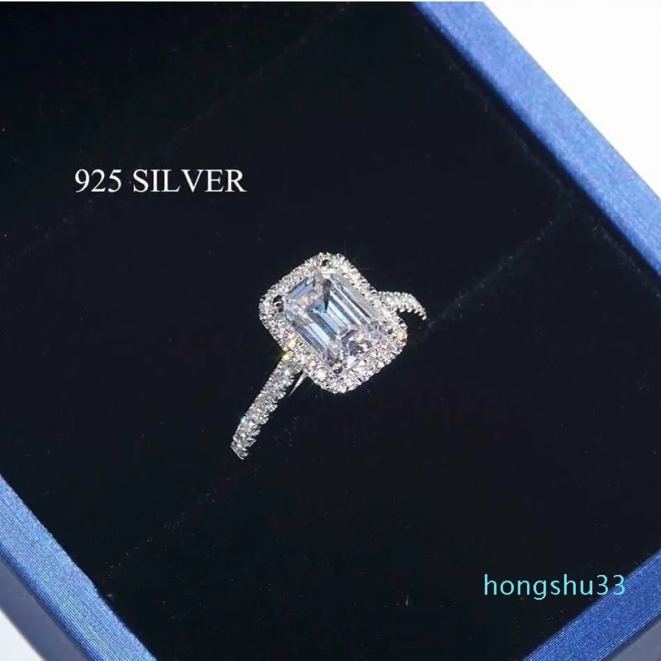 Handmade Emerald cut 2ct Lab Diamond Ring 925 sterling silver Engagement Wedding band Rings for Women Bridal Fine Party Jewelry 20207B