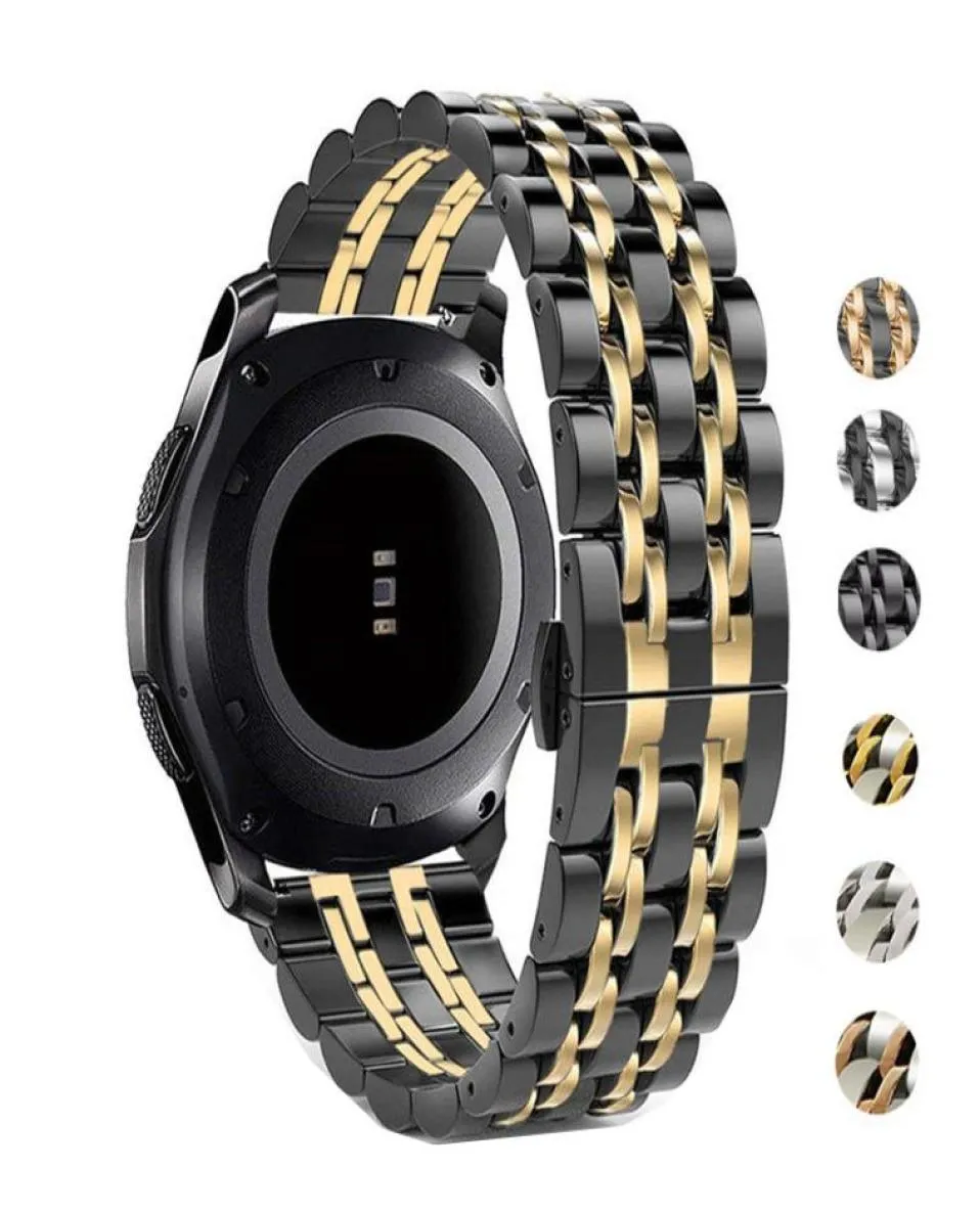 Gümüş Siyah İnterfaz Meet Gold Watchband Strap Yedi Boncuk Paslanmaz Çelik Kelebek toka bileği Band 20 22mm Samsung için saat 6799127