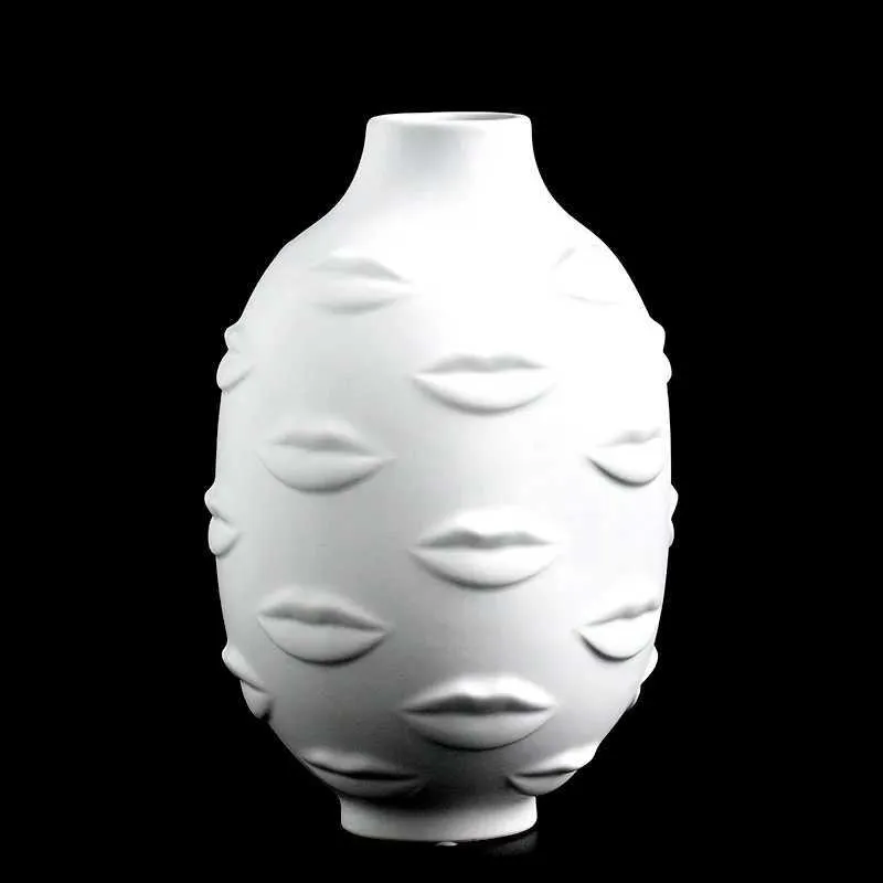VASESアーティスト3Dリップポット植物白い陶器の花瓶乾燥花インサートアーティストレジデンス装飾装飾モダンホームデコレーションL240309