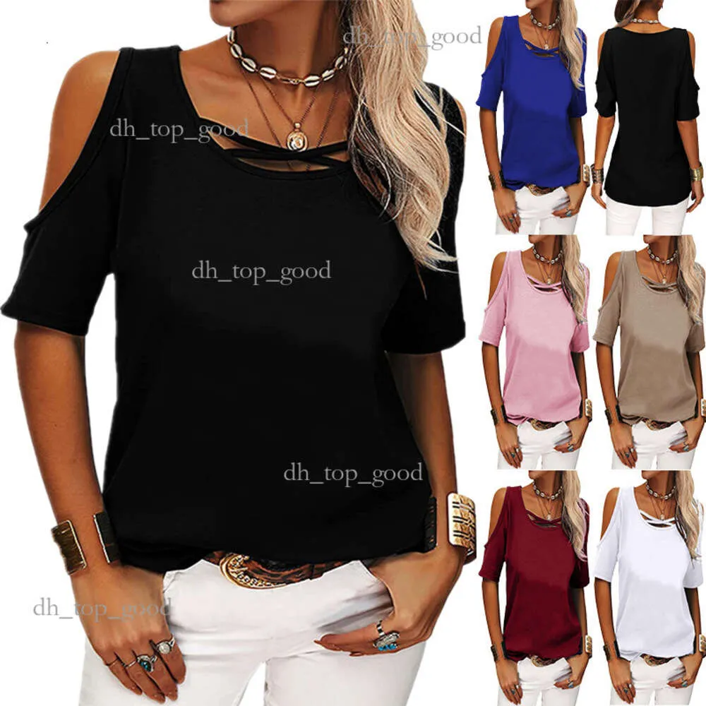 Summer Women's Fashion Casual Solid Color Strapless Loose Short Sleeve T-Shirt 639