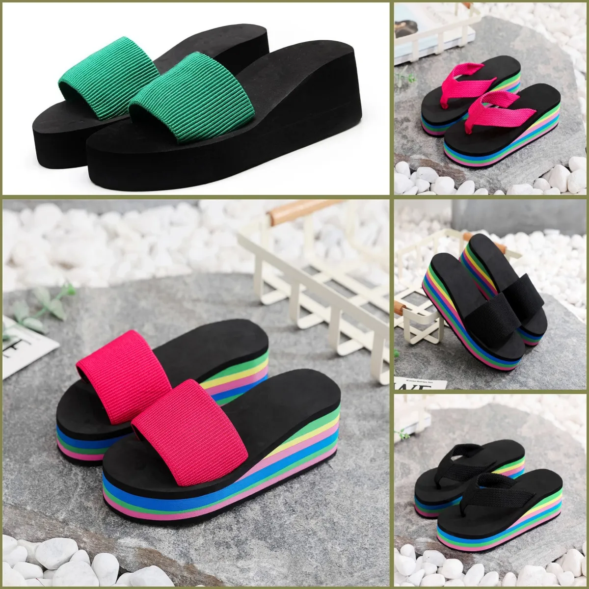 2024 New Style Gai Women Sandals 고품질 여성 슬라이드 크리스탈 송아지 가죽 캐주얼 신발 퀼트 플랫폼 여름 해변 슬리퍼 저렴한 가격 35-43