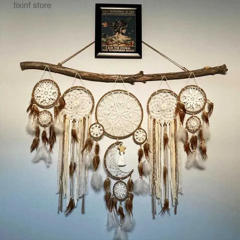 Novelty Items 5pcs/set Dream Catcher Feathers Handmade Dreamcatcher Home Living Room Bedroom Wall Hanging Decoration(no Light and Wood Stick) T240309