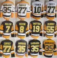 Men Retro Hockey 35 Tom Barrasso Jersey Vintage Classic 77 Paul Coffey 19 Bryan Trottier 8 Mark Recchi 7 Joe Mullen 10 Ron Francis 55 Larry Shirt