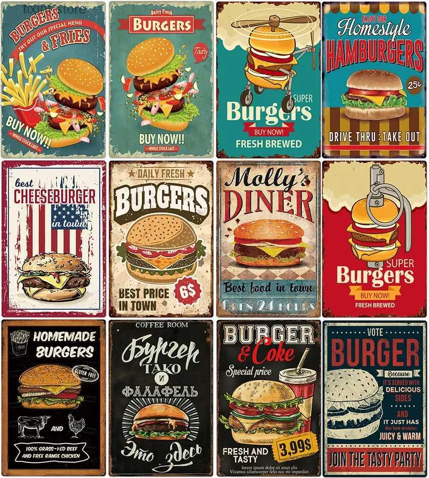 Metal boyama burger sosisli dişli beefier menü poster vintage metal teneke işaret duvar dekoru mutfak restoran sanat tabağı boyama teneke tabak plaklar t240309