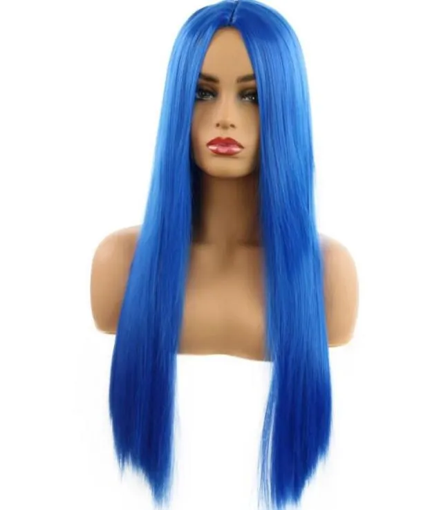 Sapphire Blue Wig Women039sファッションシェービングメーカーの真ん中に長いストレートヘアを販売しています8060558