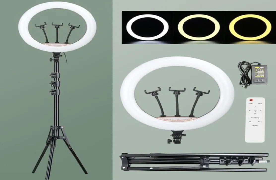 Flash Heads 18inch 45 cm LED -ringljus med 19m stativpografi Ljuslampa PO Studio Ringlight för YouTube Makeup Video8786808