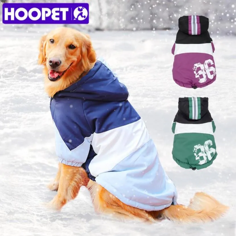 HOOPET Одежда для больших собак Пальто для больших собак Фиолетовая теплая одежда на хлопковой подкладке на две ноги Утепленная куртка с капюшоном Одежда для собак 2202175971670
