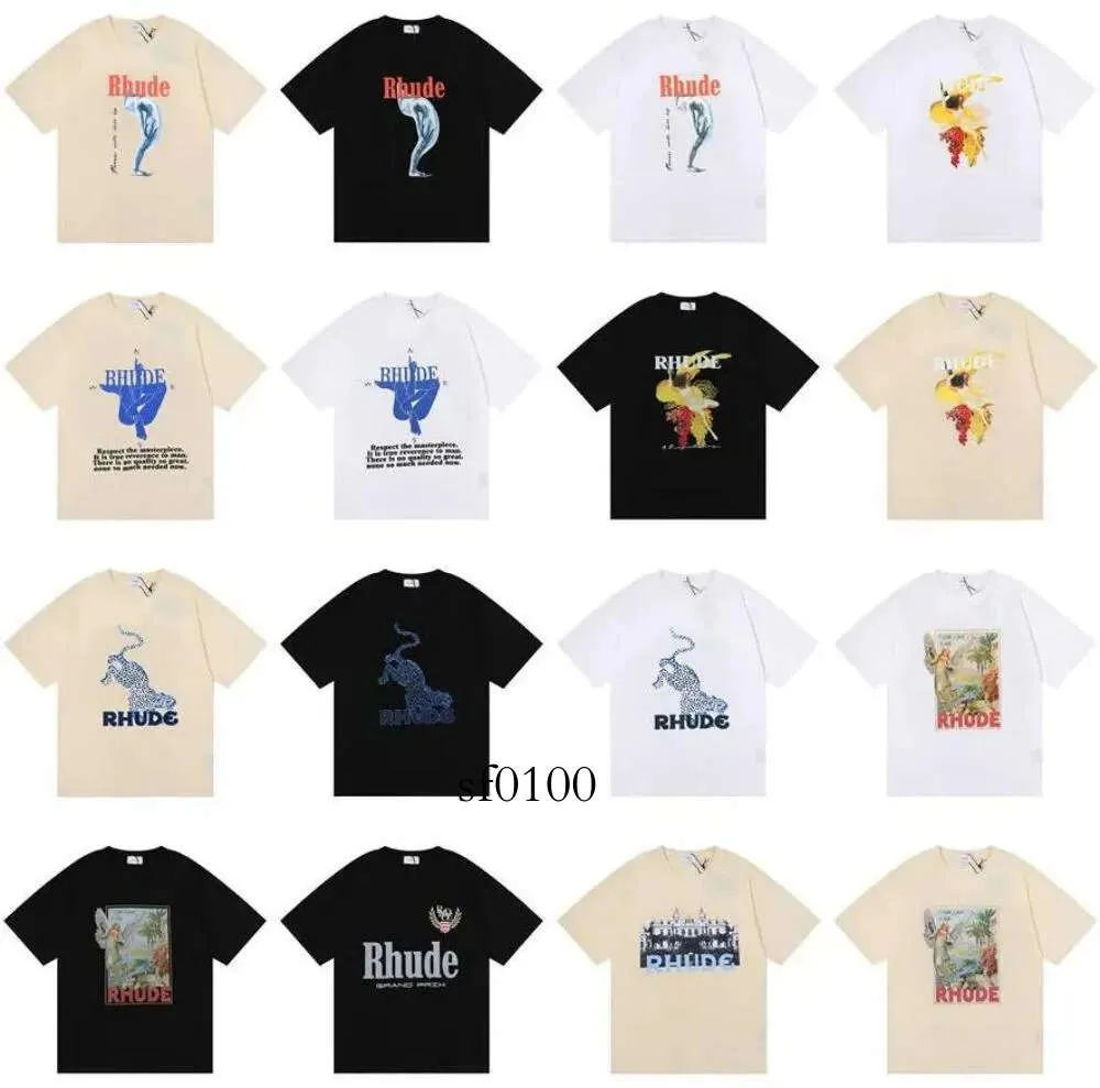 Rhude Zomer Merk Bedrukt T-shirt Heren Dames Ronde Hals T-shirts Lente Zomer High Street Style Kwaliteit Top Tees RHUDE Aziatische Maat S-XL Camiseta Casablanca -shirts