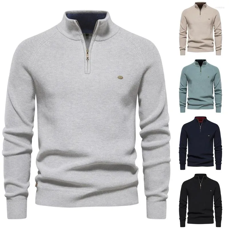 Suéteres para hombres Otoño Invierno Tops para hombre Y2K Half-Zip Turtleneck Moda Casual Suéter Sólido Versátil Suave Cálido Punto para hombres