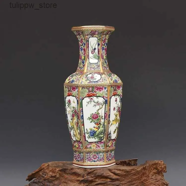 Vases Vase Hexagonal en émail Antique, Collection de porcelaine ancienne fabriquée sous la dynastie Qianlong L240309