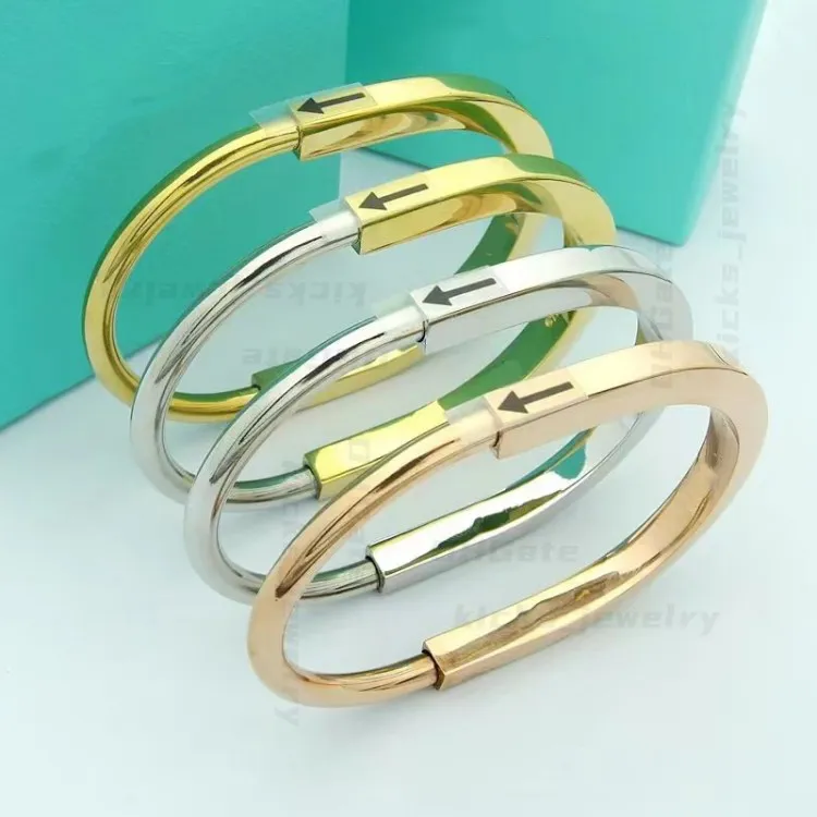 Top quality Horseshoe U Diamond Titanium Steel Bangle Designer Lock Bracelet Silver Rose Gold Bracelets for Women men Jewelry Lovers Gift