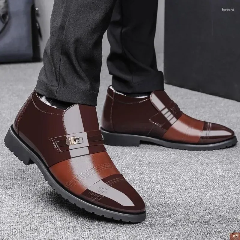 Buty męskie bawełniane buty formalne skórzane pvc stały kolor okrągły kształt plus wodoodporne i śliskie polar