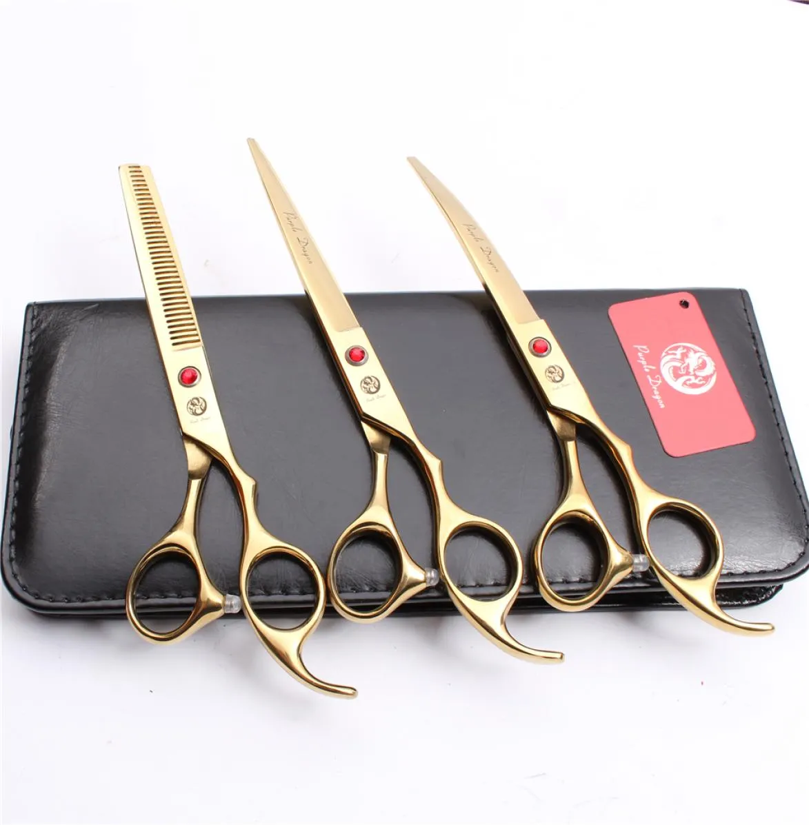 3Pcs Suit 7quot Japan 440C Purple Dragon Professional Pets Dog Hair Grooming Scissors Cutting Shears Thinning ScissorDown Curv5286733