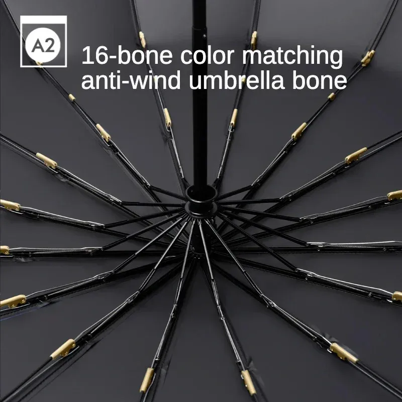 Parapluie 3 Pliants Compact - Anti-UV Et Coupe-vent, 8 Côtes, Poignée Bois - Neuf Avec étiquettes