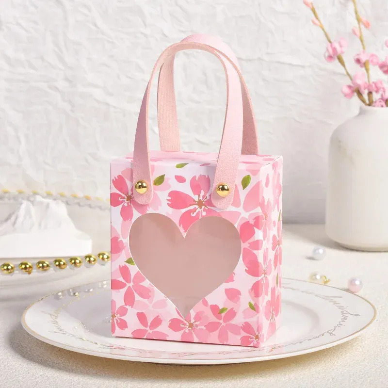 10 bruiloftssnoepzakjes transparant vensterverpakking roze romantische bloem draagbare verjaardagsfeestje benodigdheden 240309