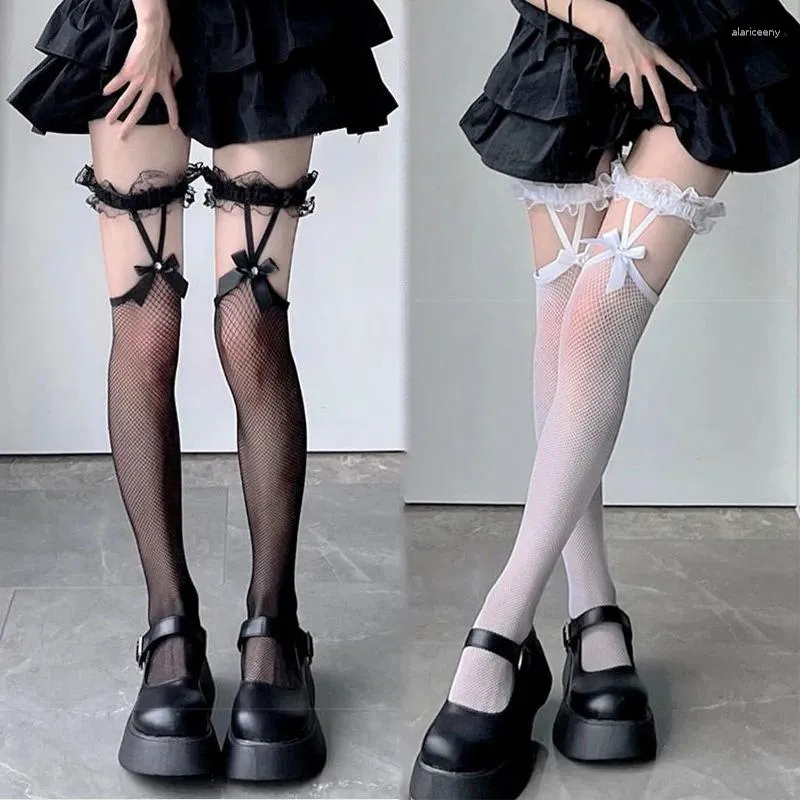 Women Socks 2024 Fishnet Stockings Metal Heart Cut Bandage Leg Rings Sexy Mesh Transparent Thigh High Cosplay Hosiery