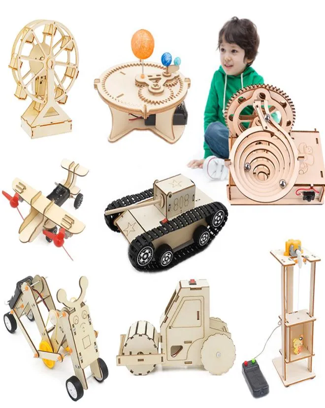 Assemblage modèle de construction jouets pour enfants 3D Puzzle en bois Kit mécanique tige Science physique jouet électrique enfants cadeau de noël9593883