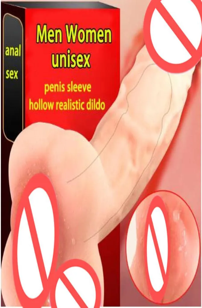 Super Realistic Soft Hollow Dildo Vagina Pocket Pussy Penis Sleeve Extender Cock utvidgning Gay Masturbator Unisex Sex Toy for ME9683307