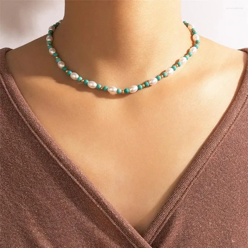 Anhänger Halsketten Vintage 2024 Mode Boho Künstliche Perle Bunte Perlen Choker Halskette Für Frauen Einfache Kragen Schmuck Party Mädchen