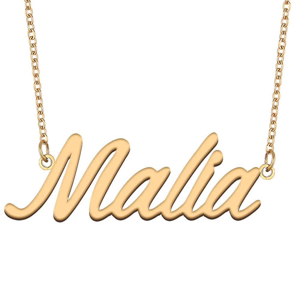 Malia nome colar pingente personalizado para mulheres meninas crianças melhores amigos mães presentes 18k banhado a ouro aço inoxidável