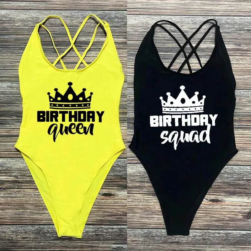 Zwiemień kąpielowy urodziny królowa korona kąpiel Kobieta seksowna krzyż z tyłu stroju kąpielowego Kobiet 2023 High Cut One Piece Bathing Suit Party Bodysuit na plaży