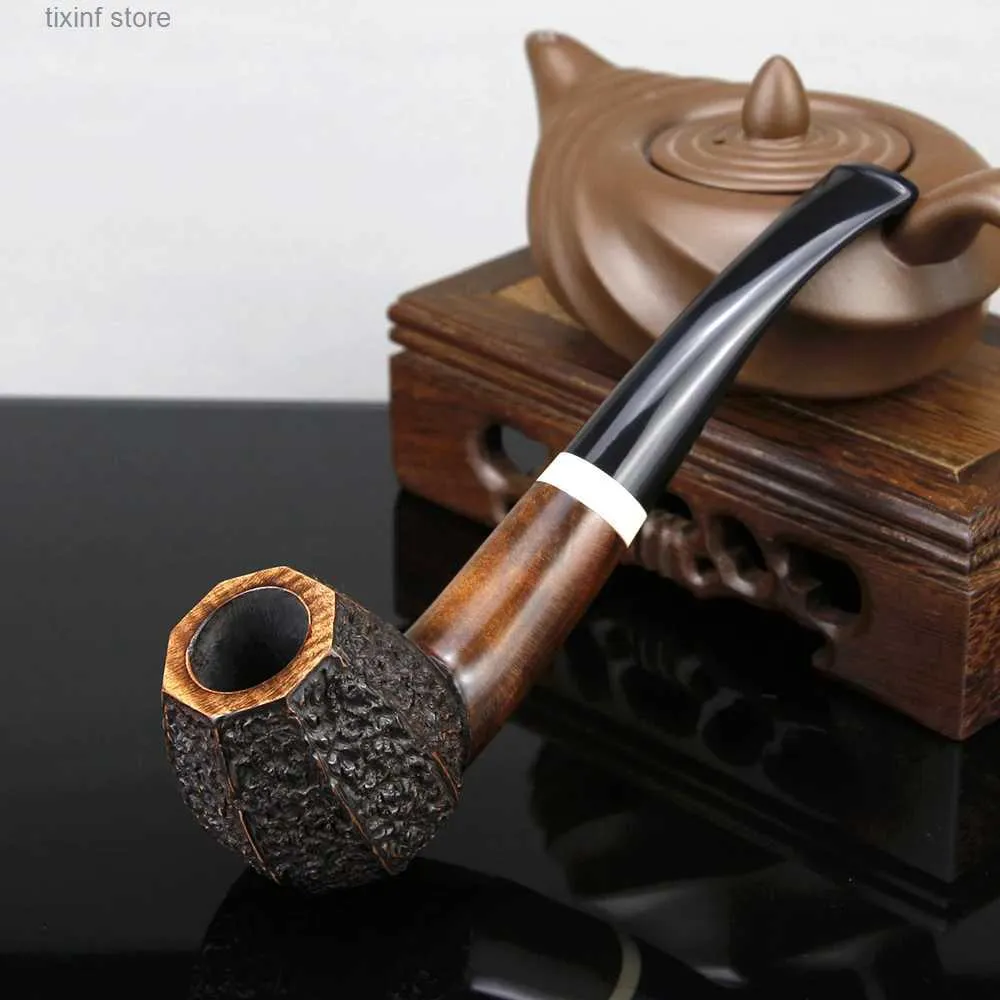 Other Home Garden High Quality Octangle Smoking Pipe Briar Wood Pipe 9mm Filter Briar Tobacco Pipe Random Carved Briar Pipe Smoke Accessory T240309