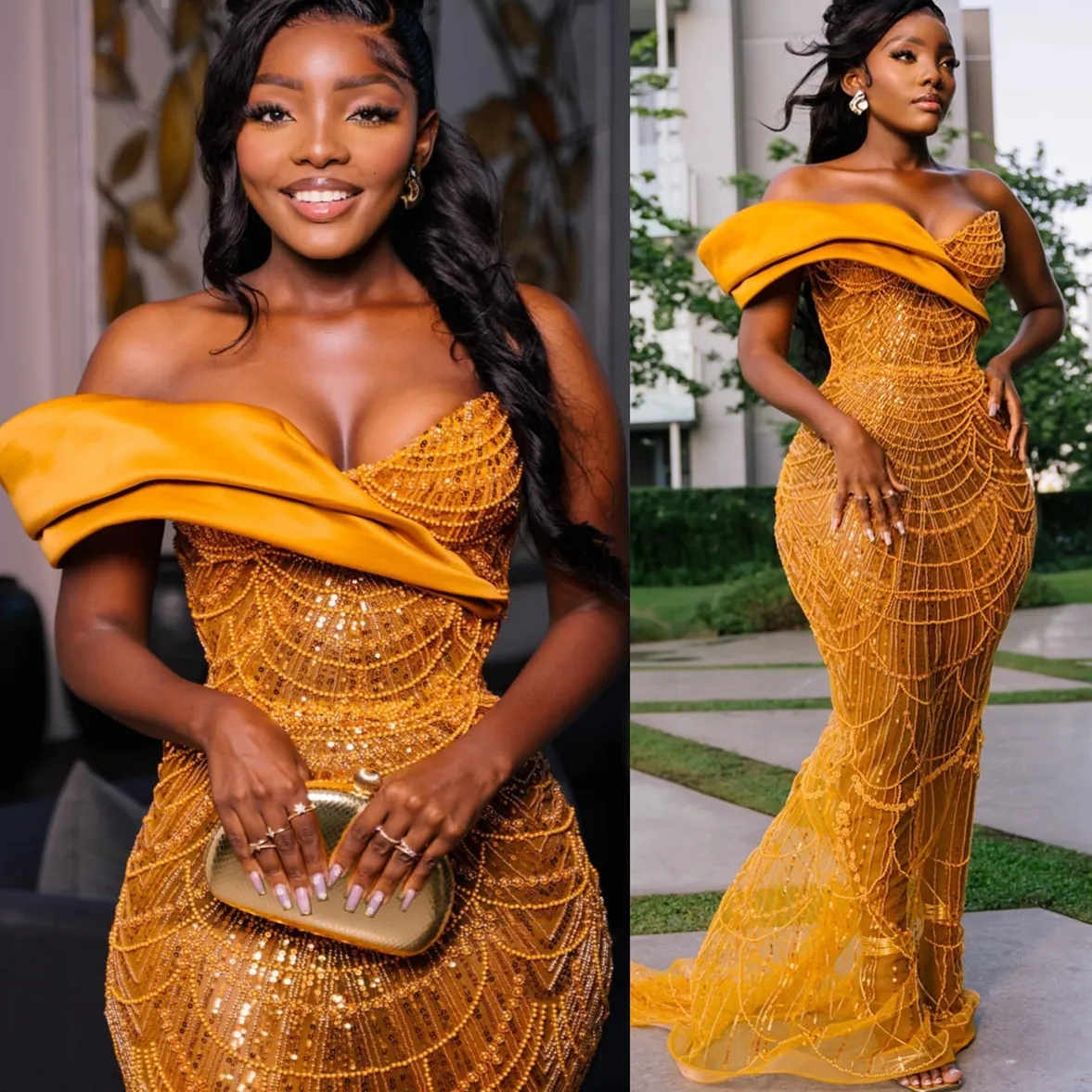 Luxurious Gold Mermaid Sequined Prom Dress Evening Dress cc5144 main image 1