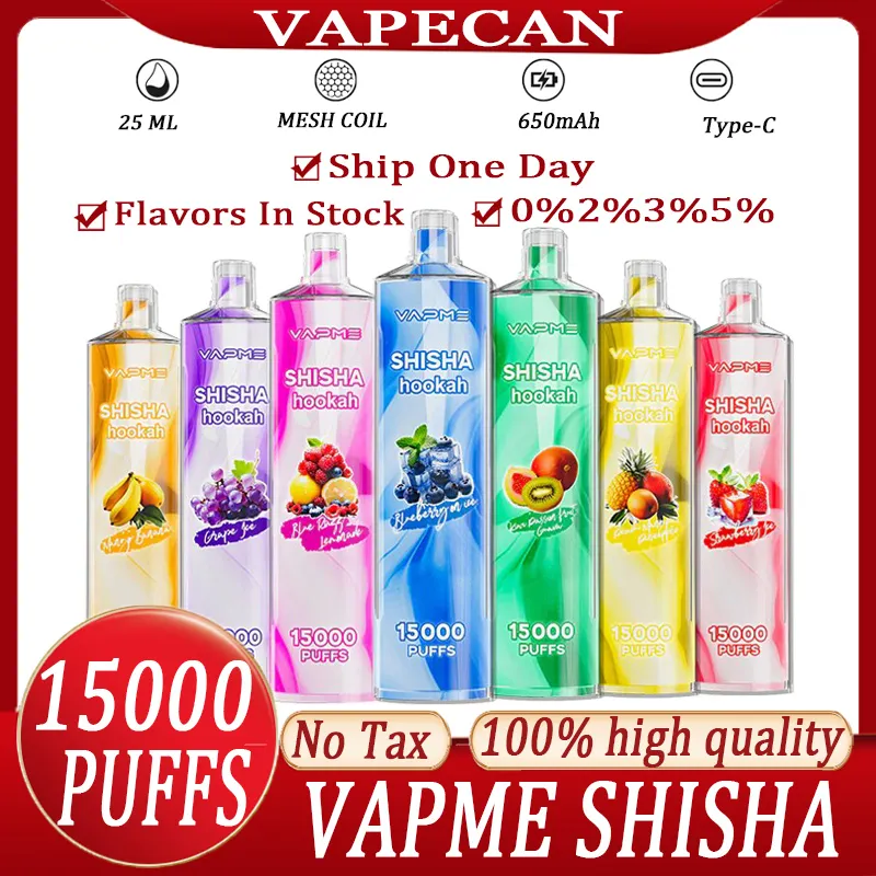 オリジナルVapme Shisha 15000パフクリスタルベイプ15000使い捨て電子タバコ650 MAH充電式バッテリー25mlプレフィルドポッドビッグ蒸気キットパフ15K