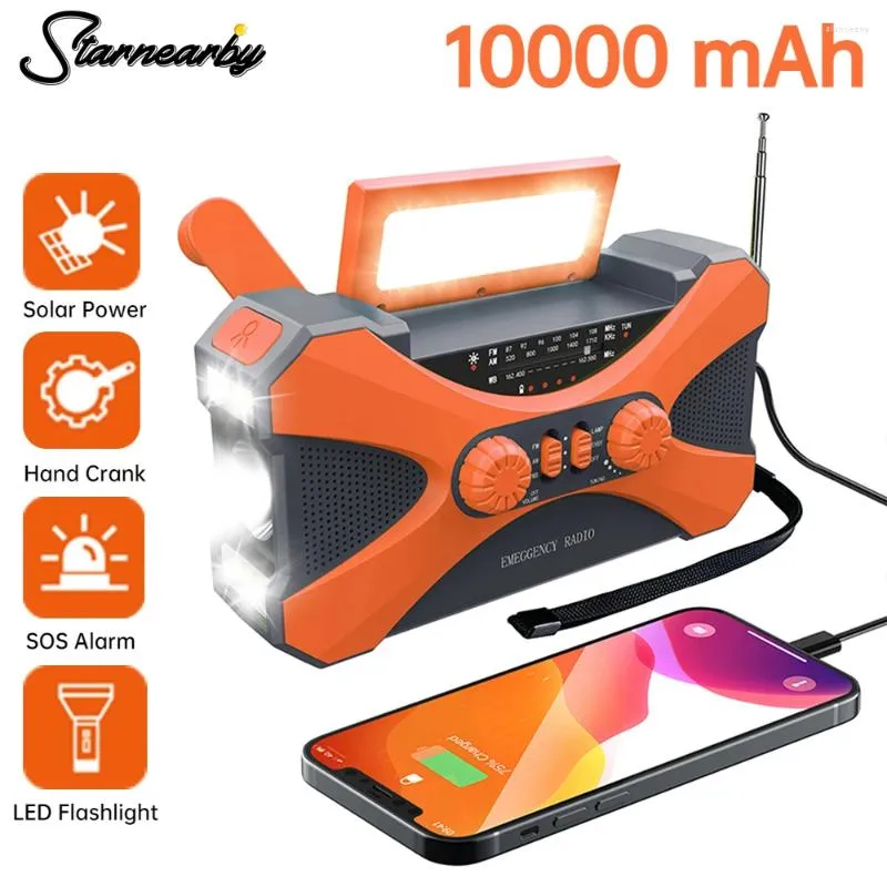 Linternas Antorchas Linterna De Emergencia Antorcha 10000mAh Banco De Energía Radio Recargable Manivela Solar USB AM/FM/NOAA Radios Meteorológicas Hogar