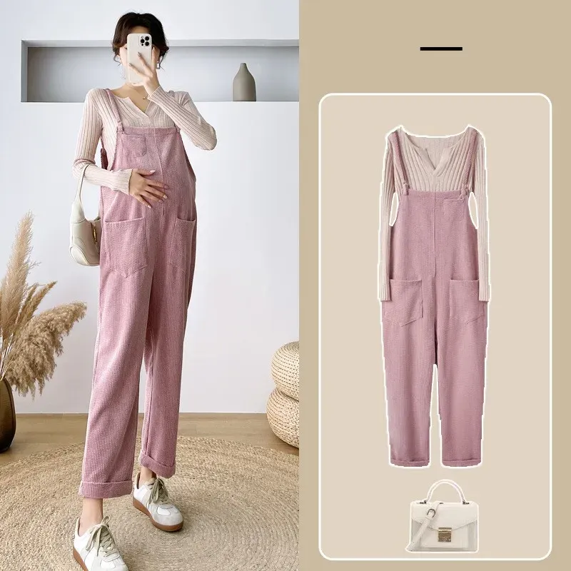 Capris Jumpsuit Maternity Pants Long Corduroy妊娠中の女性のための妊娠妊娠全体のRoupa Gestanteズボン秋の出産新しい