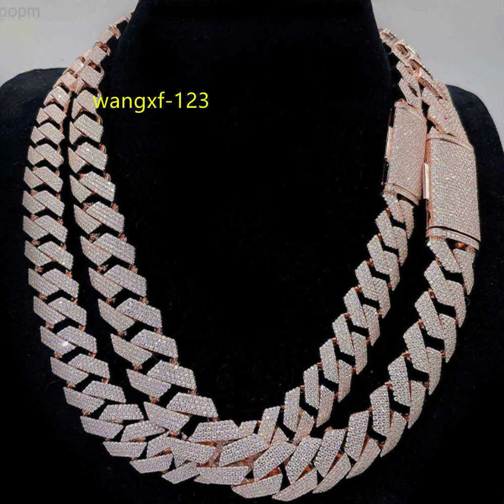 Anpassad 20mm rak linje VVS Moissanite Iced Out Cuban Chain Halsband Tjock Four Row 925 Silver Hip Hop Rapper Fina smycken