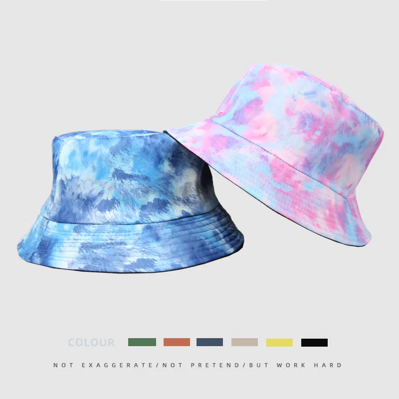Fashion Coloring Tie-dye Fisherman Hat Men and Women Double-sided Hat Outdoor Two Wear Sunshade Leisure Basin Cap