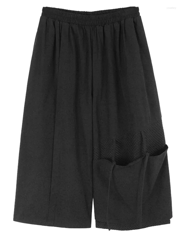 Calças femininas cintura elástica alta preto bandagem irregular calças largas perna moda feminina maré primavera outono x702