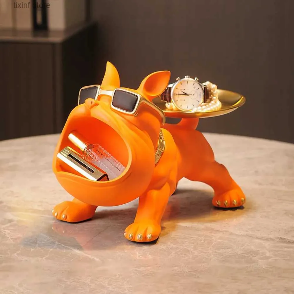 Decoratieve objecten beeldjes Nordic Decor Sculptuur Hond Grote Mond Franse Bulldog Butler met Metalen Dienblad Tafeldecoratie Standbeeld voor Live Room Hond Bulter T240309