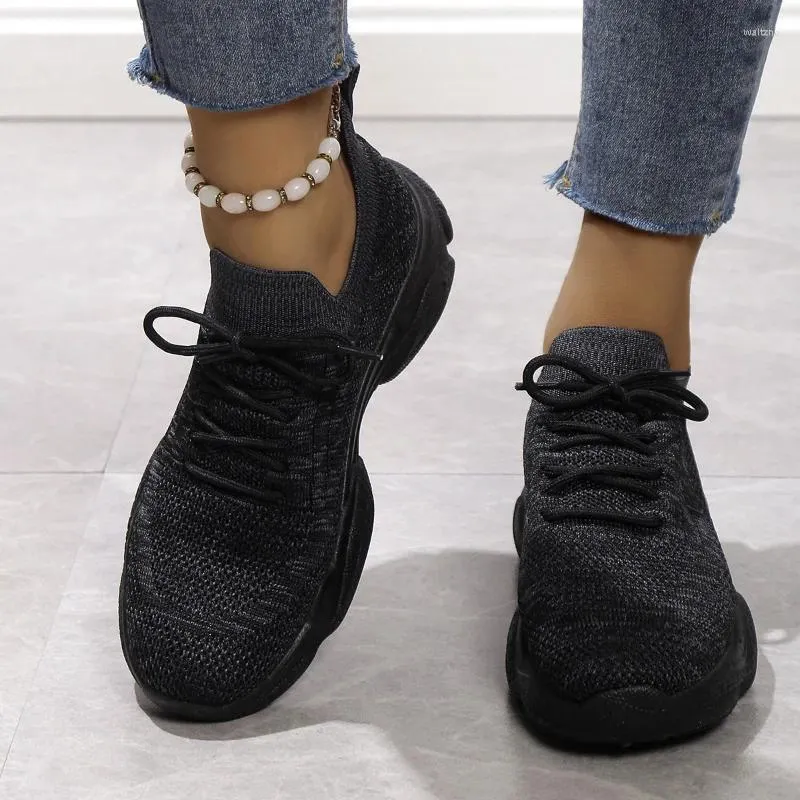 Casual Shoes Women's On Sale 2024 Fashion Knitted Vulcanize Summer Breathable Women Sneakers Lace Up Ladies