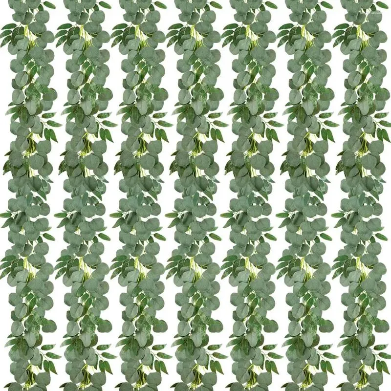 장식용 꽃 7pcs 42ft 유칼립투스 화환 윌로우 덩굴 잎 녹지 인공 실버 달러 결혼식
