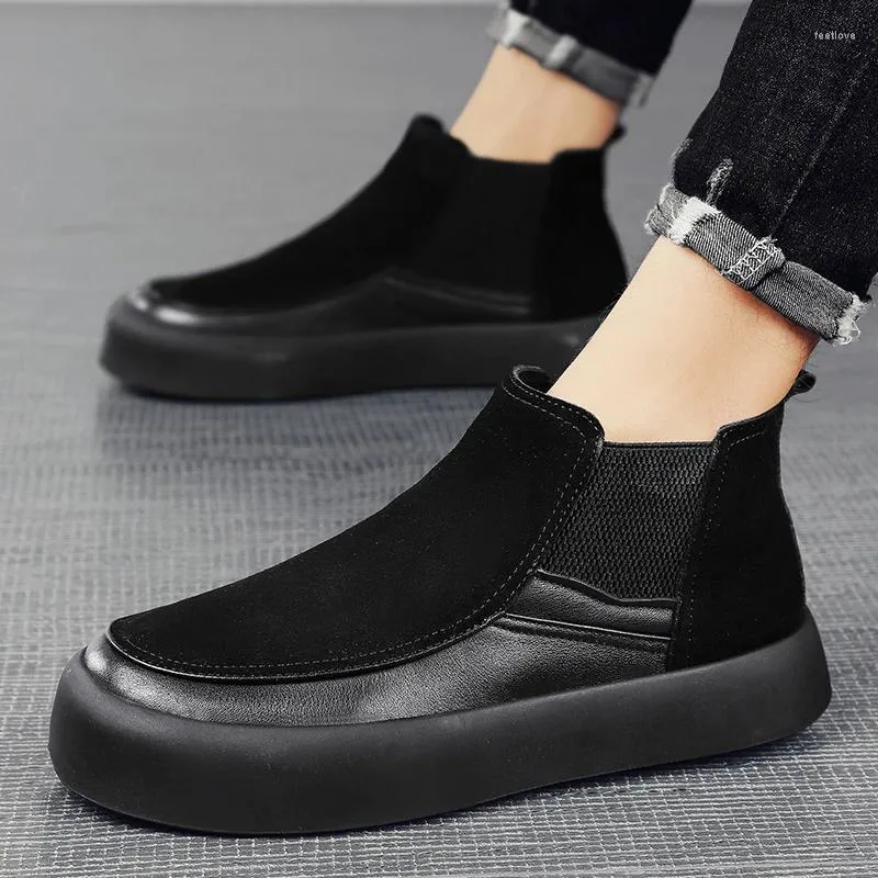 Stövlar vinter män stövel plattform solid högkvalitativ skor varm päls plysch fotled bekväm cool casual slip-on utomhus man