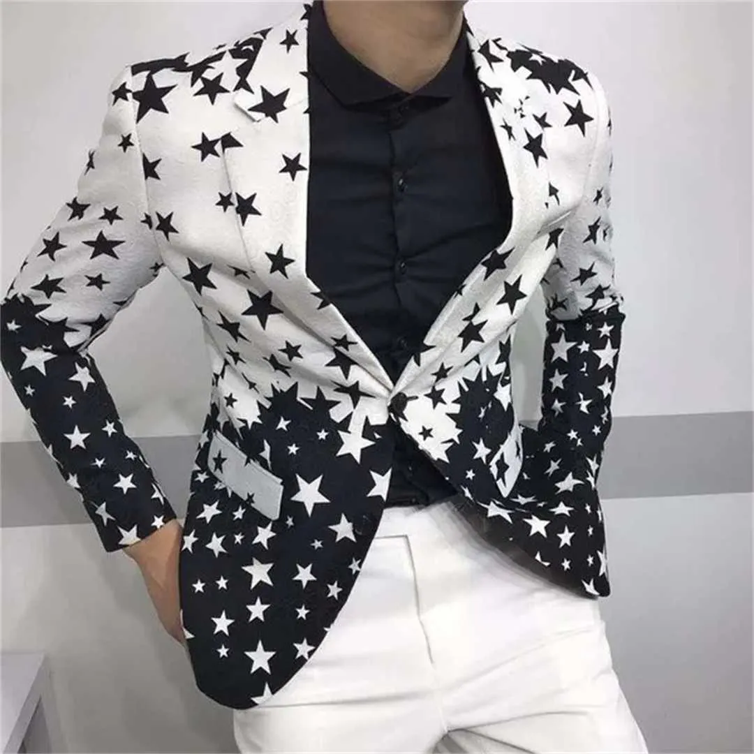 2023 Star Print Slim Fit Suit Jacket Brand New Man Club Stage Blazer Man Formell Wedding Prom Blazers For Men Costume Homme248q 1 Urfh