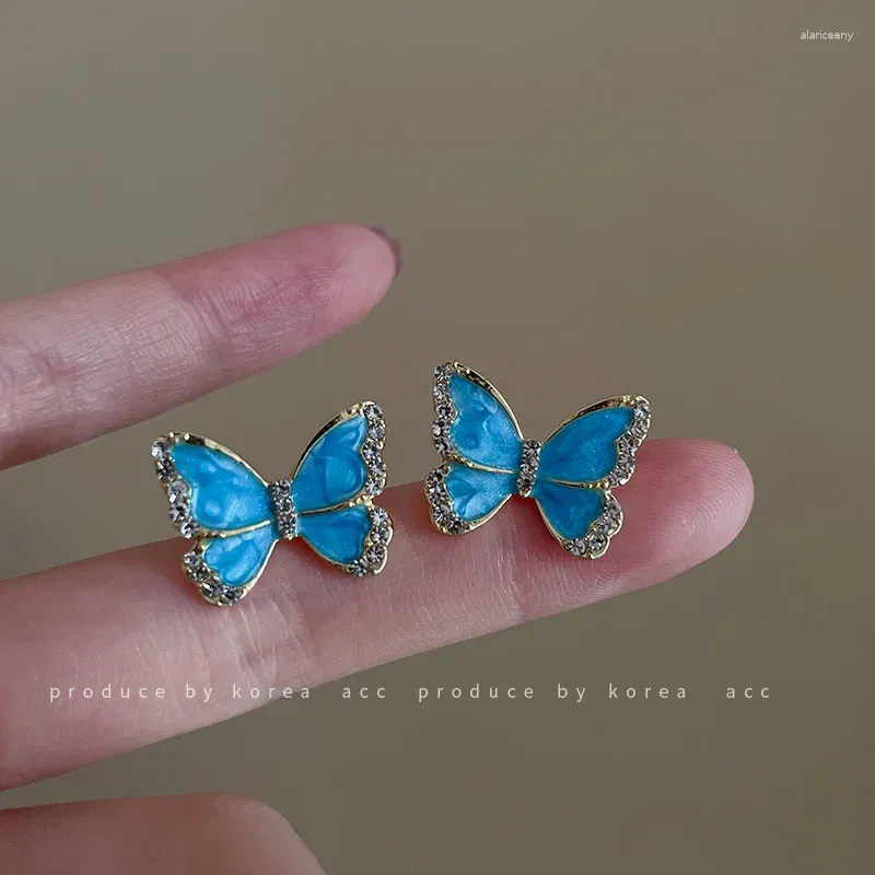 Stud Earrings Blue Crystal Butterfly Women 2024 Fashion Trend Female Korean Jewelry