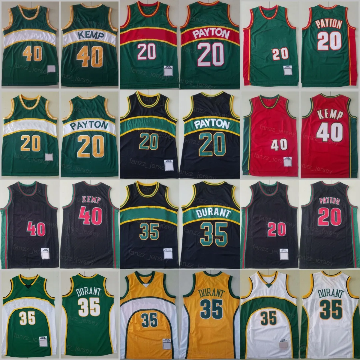 Men Throwback Basketball Shawn Kemp Jersey 40 Gary Payton 20 Kevin Durant 35 Vintage Retro Embroidery And Sewing For Sport Fans Color Green Red White