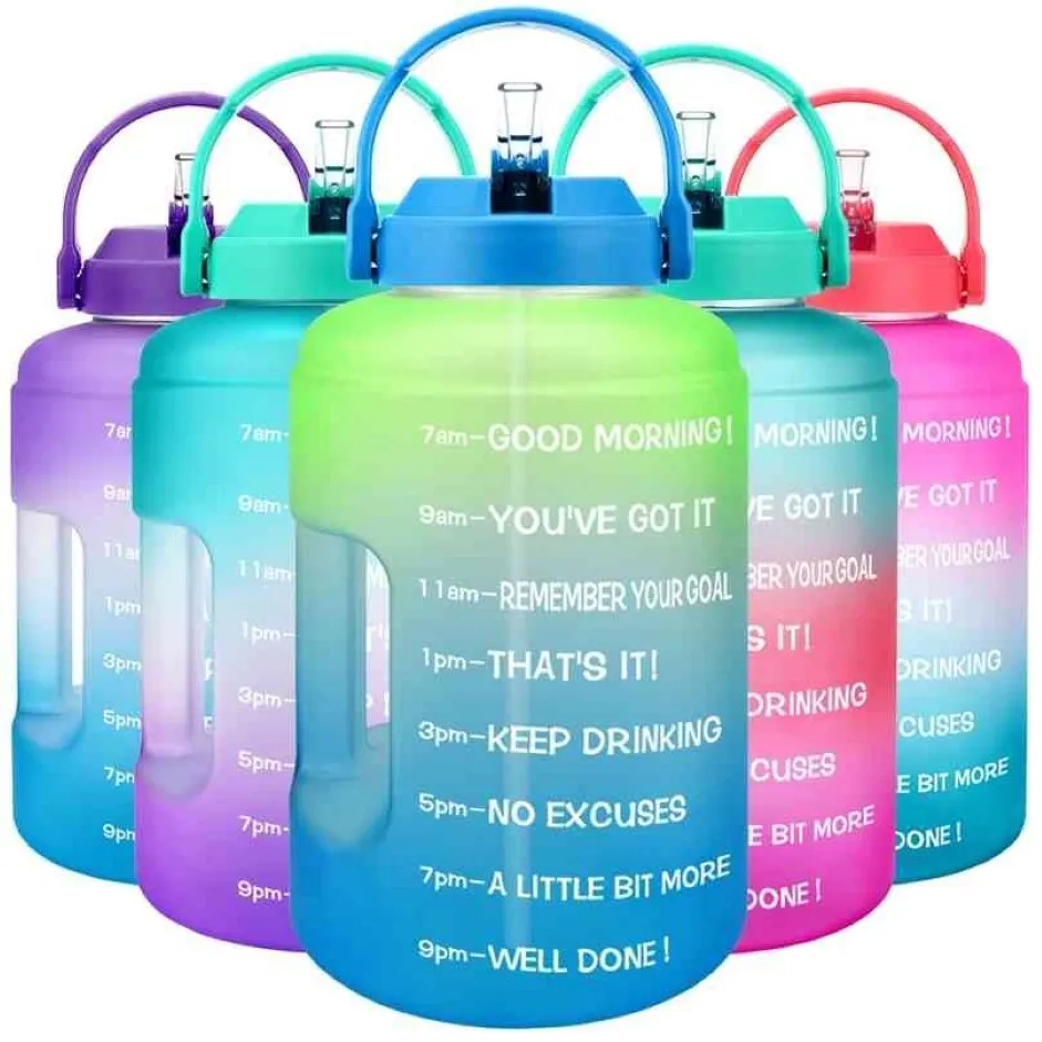 BuildLife Gallon Water Bottle with Straw Motivational Time Marker BPA Wide Mouth Leakproof Mobile Holder Handle Travel Jug 21267T