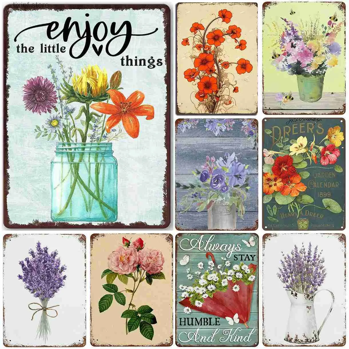 Metaal Schilderij Bloemen Lelie Rozen Lavendel Bloemen Metalen Tin Borden Posters Plaat Muur Decor Voor Bars Man Cave Cafe Clubs Retro Posters Plaque T240309