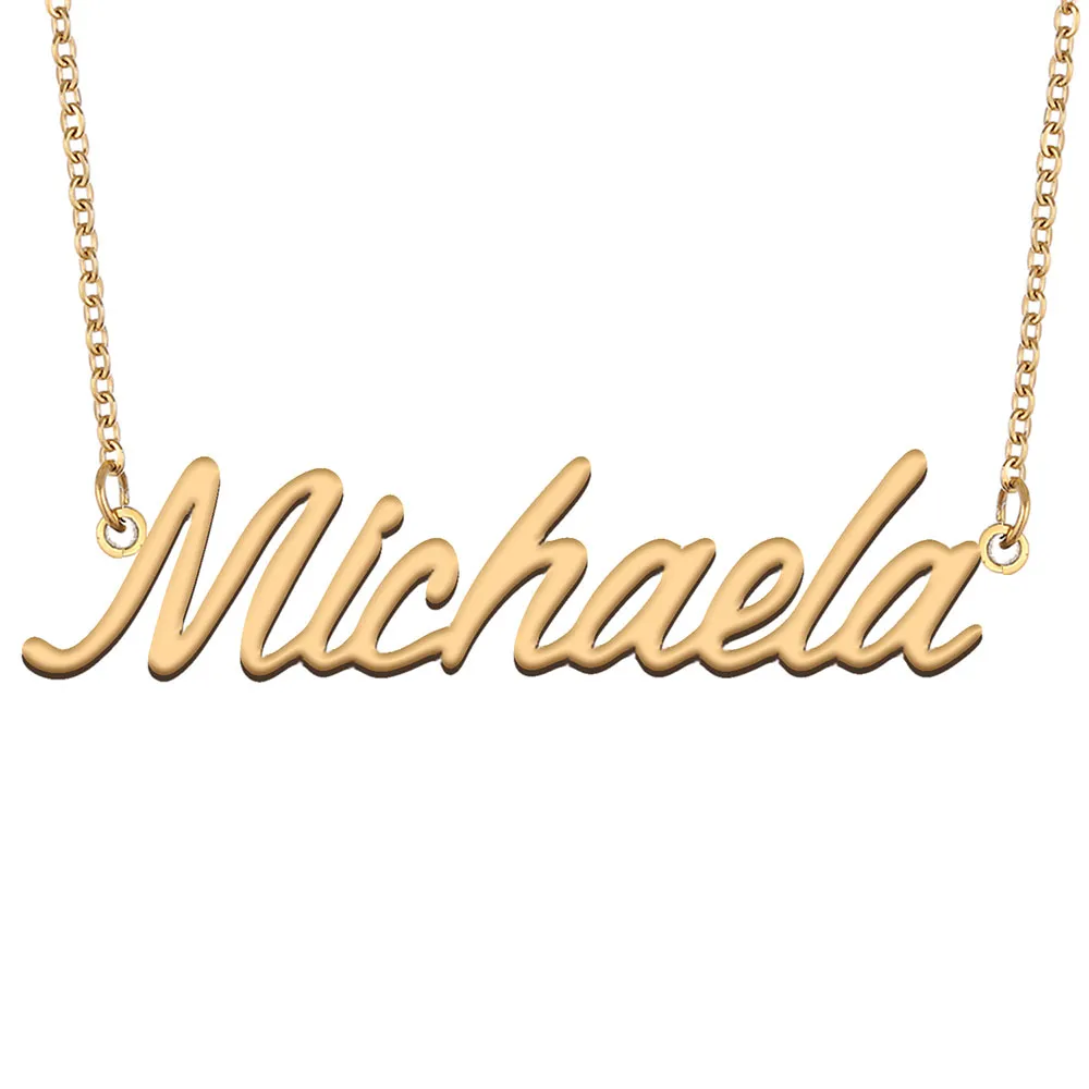 Michaela namn halsband Anpassad typskylt hänge för kvinnor flickor födelsedagspresent barn bästa vänner smycken 18k guld pläterad rostfritt stål