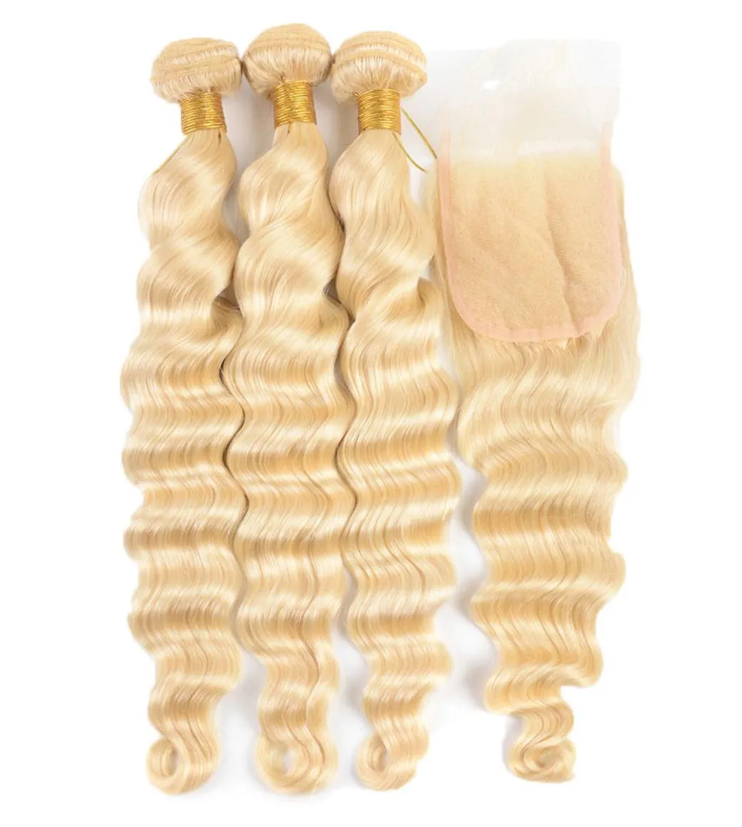 Loose Deep Wave 613 Blonde Remy Human Hair Weave Bundles With 4x4 Lace Closure 2147929