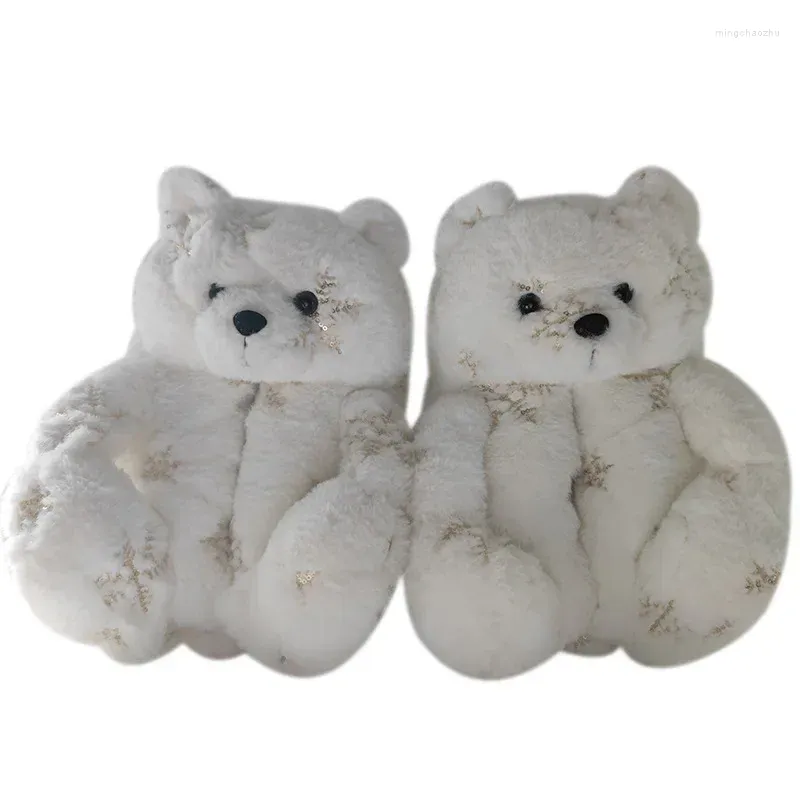Тапочки Maogu, хлопок с рождественским медведем, зима 2024, домашние нескользящие женские домашние туфли на плоской подошве, пушистые уютные новые женские тапочки