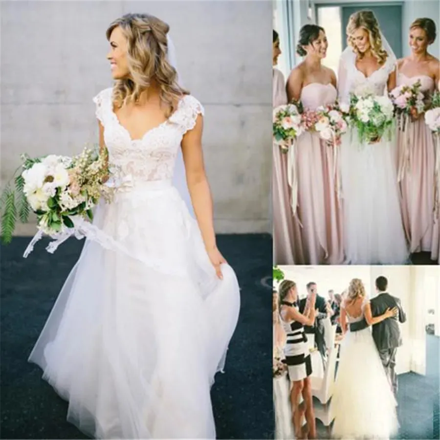 Abiti da sposa stile hippie bohémien con scollo a V economici e applicazioni in pizzo Abiti da sposa country boho chic da spiaggia YD