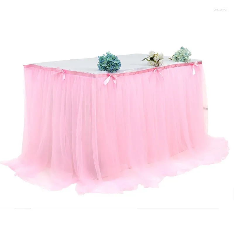 Tiul spódnicy stołowej na urodziny Dekoracja ślubna bankiet stołów prostokątów