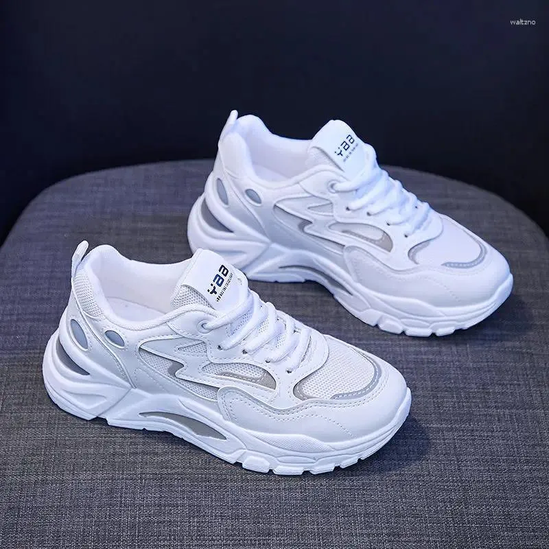 Casual Schuhe 2024 Weibliche Ins Frühling Netto Atmungsaktive Streifen Hit Farbe Weiß Sport Walking Wohnungen Für Frauen