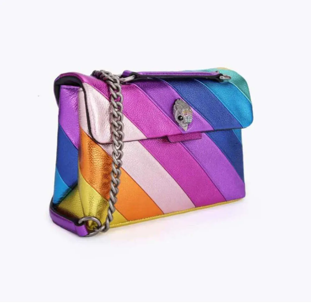 Kurt Geiger Deigner Bag Tamaño mediano Kensington Hombro Bolso de cuero real Arco iris Micro fibra Cabeza de águila Bolso cruzado de lujo con bolso de moda completo 5676