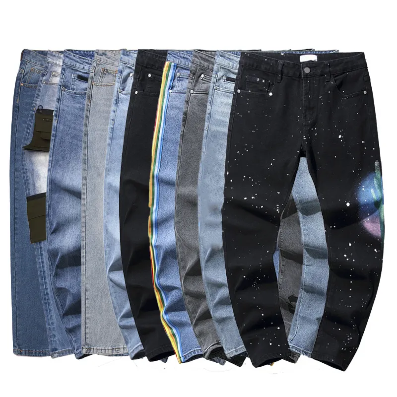 Designer jeans men fashion distressed ripped women denim cargo black pants high-end quality straight retro pant true top quality motorcycle wash patchwork luxury